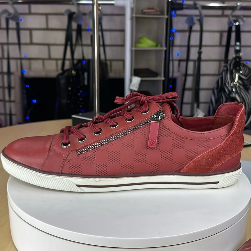 💥Louis Vuitton - Challenge Zip Up Damier Sneakers Red Leather - 10LV - DK532 - Picture 12 of 17